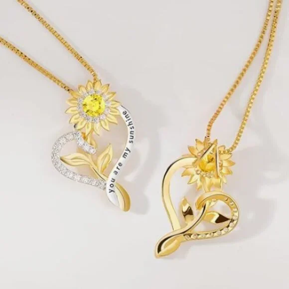 18K Gold Plated S925 Moissanite Heart Sunflower Pendant Necklace